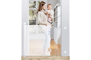Gemokrt Barriere de Securite Retractable 0-140cm, Barriere de Securite Enfant Extensible, Barriere Chien Opération à Une Main, pour Escaliers, Couloirs, Cuisine, Intérieur et Extérieur, Blanc