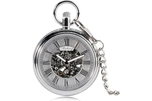 XOPIC Silberne automatische mechanische Taschenuhr Taschenuhr mit Selbstaufzug Einfacher klassischer offener Kettenanhänger mit römischer Zahl
