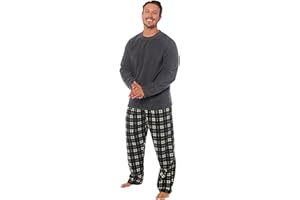 MICHAEL PAUL Mens Soft & Cosy Fleece Pyjamas | Warm PJ Set Nightwear Sleepwear Loungewear Modern Set with Check Bottoms | Soft Twosie Pyjama Set for Men Gifts for Him