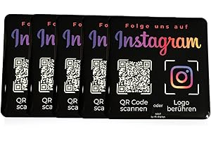 NEXIT Aufsteller/Aufkleber-Karte für Instagram Follower - mit QR-Code und NFC - 6x6 cm (5x Pack-schwarz-Deutsch)