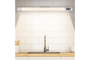 BOOTEEK 37CM Oświetlenie Szafki LED z Czujnikiem Ruchu,2500mAh Akumulator USB Oświetlenie Szafki Do Kuchni z Cyfrowym Ekranem,3 Kolory i 5 Poziomów Jasności, 6500K Ściemnialny Na Sypialnia Kuchnia Schody