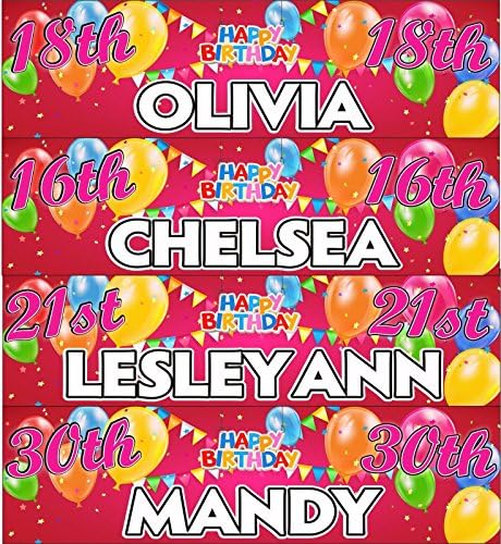 1 personalized birthday banner party balloons PINK SILK all ages 102 x 31cm a