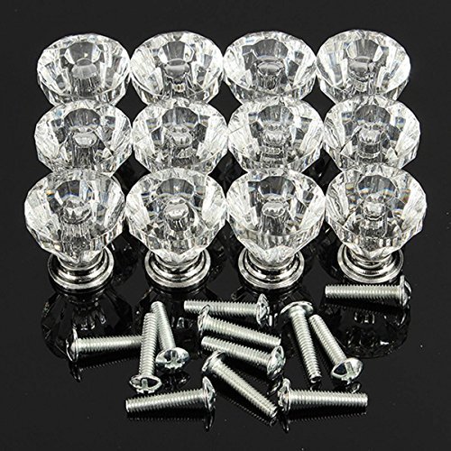 KINGSO 12pcs Acrylic Crystal Door Drawer Knob Pull Handle Cabinet Cupboard Clear by King So
