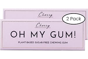 OH MY GUM! Natural Chewing Gum in Cherry Pack of 2 (10 Pieces/Pack) | 100% Plant Based Aspartame Free Chewing Gum | Award Winning Sugar Free Chewing Gum & Good for Teeth | Cherry Chewing Gum |