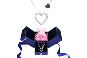 llyish Birthday Gift for Women Artificial Rose Flowers Pink Bear Gifts Box with Heart Necklace Gifts for Mom Girlfriend Wife on Christmas Valentine's Day Mother's Day Anniversary