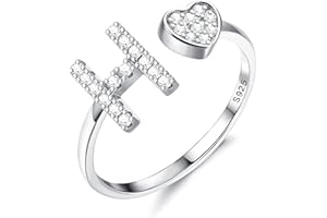 Diamday Plata de Ley S925 Ajustables Iniciales Anillos Mujeres Niñas Corazón Apilables Alfabeto Anillos Personalizado Capital Letra Anillo Inicial Joyería Regalos para Cumpleaños Navidad San Valentín