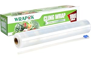 WRAPOK Catering Cling Film Dispenser and Cutter Kitchen Plastic Food for Kitchen, 300mm x 100m