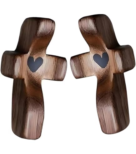 KEORHEZ 6 Holzkreuz Handschmeichler - Handgeschnitzt Mit Herzen Zum Stressabbau
