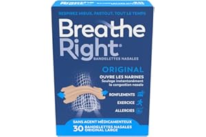 Breathe Right Original - Bandelette nasale - Taille Large - Sommeil : aide à réduire les ronflements - Rhume, allergies, sport : vous aide à mieux respirer - couleur peau, 30 pièces