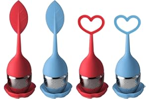 ZBHDEYG Set di 4 uova da tè, uovo da tè, uova da tè, uova da tè in silicone, leaf love, colino da tè, con manico lungo, accessori per la preparazione del tè