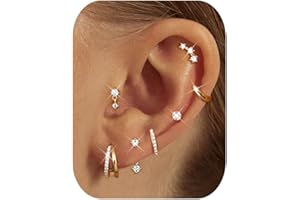 FIOROYAL 7 Paires Boucles d'Oreilles Femme Clous & Créoles Boucle d'Oreille Femme Or Hypoallergénique Plaqué Or 14K Lot Boucles Oreilles Femme Cartilage & Multiple Piercing Oreille Or/Argent