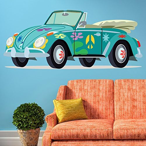 Blue VW Beetle Wall Sticker Hippy Car Wall Decal Peace &amp; Love Home Decor available in 8 Sizes XXX-Large Digital