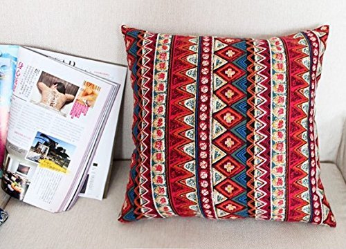 Unimall Boho Pillow Case Bohemian Throw Cushion Cover Striped 100% Cotton Quilted Square Pillow Covers Indian Ethnic Mandala Style,50 cm x 50 cm