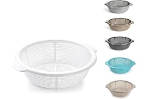 PLASTIFIC Plastic Colander Food Sieve Strainer Basket for Food Washing Draining Pasta Spaghetti Rice Salad Vegetable Kitchen Cooking Hobby Design 1 (31cm - White)