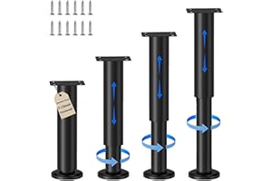 Eleechen 4 Pcs Bed Legs Adjustable, 7-12inch (18-31cm) Furniture Leg Table Legs, Metal Furniture Support Feet Heavy Duty Bed Center Frame Slat Support Leg for Desk/Bed/Sofa/Table/Cabinets (18-31cm)