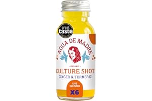 Agua De Madre Culture Shots (6 x 60ml) | Healthy Ginger Shots With Water Kefir and Turmeric | Functional, Cultured Gut Goodness | With Black Pepper for Better Absorption | A Perfectly Formed Punch!