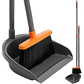 TreeLen Lightweight Upright Standing Broom and Dustpan Combo, 52'' Indoor Broom with Dustpan Combo Set for Home Kitchen Room