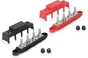 GUGXIOM Bus Bar Power Distribution Block, 250 Amp Rating Battery Bus Bar with Cover, 4 Stud Power Distribution Block Busbar Terminal Block for Marine RV Boat Automotive(Red + Black)