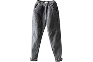 SKOTO Pantalon en velours côtelé pour femme - Taille haute - Pantalon thermique avec poche - Pantalon de jogging épais et chaud - Pantalon d'hiver - Pantalon de fitness en velours côtelé - Pantalon de sport