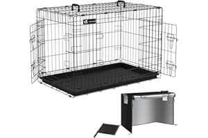 VOUNOT® Cage pour Chien Pliable avec 2 Portes Verrouillables et Plateau Amovible Cage Chien Pliante en Métal Cage de Transport pour Chien avec Housse de Protection 92x58x64cm Noir