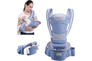EMEBAY Porte Bébé avec Siège à Hanche 15 façons de porter, Porte-Bébé Naissance Ajustable, Porte bébé ergonomique Multifonction pour Bébé de 0 à 48 Mois Toutes Saisons