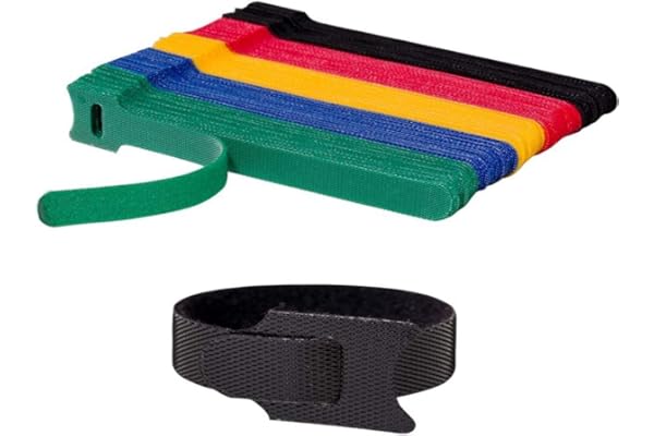 INOVERA 50 Pieces Cable Organizer Hook & Loop Tape - Wire/Cord Holder Management Strap - Reusable Hook & Loop Ties for PC, TV, Desk, WFH Accessories - Multi colour