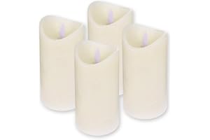 ‎TOCI ToCi LED Kerzen Creme Ø 7,5 x 12,5 cm - 4er Set flammenlose Echtwachs-Kerzen - mit beweglicher Flamme und Timer - Adventskerzen Grablicher