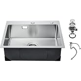 VEVOR Top Mount 304 Stainless Steel Kitchen Sink Recessed Single Bowl Rustic Style Sink with Accessories for Prep Kitchen, La