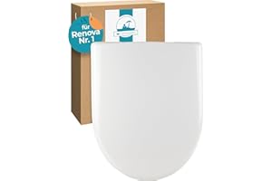 ‎CALMWATERS Calmwaters® Antibakterieller WC Sitz für Keramag Renova Nr. 1, Toilettensitz mit Absenkautomatik, Duroplast Toilettendeckel, überlappende D-Form, Edelstahlscharnier, Klodeckel, Weiß, 26ZZ3550