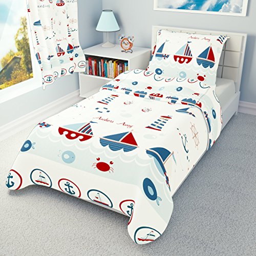 Babies-Island A 2 Piece Bedding Set Pillowcase+Duvet Cover For Baby Toddler To Fit Cot/Cot Bed - MARINA, , SEA, LIGHTHOUSE RED (100x135cm)