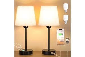 Seealle Bedside Lamps Set of 2, Touch Lamps Bedside with USB-C+A Charging Ports, 3-Way Dimmable Table Lamps with Beige Fabric Shade, Table Lamps for Bedroom Living Room (LED Bulb Included)