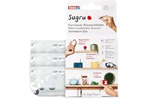 tesa Sugru Colla Multiuso Modellabile, Pasta adesiva versatile, per Decorare, Incollare, Riparare e per Creazioni Fai da Te, Confezione da 3 x 3.5 g, Bianco