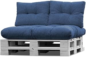 ‎NORMANI normani Palettenkissen Set Sofa Sitzkissen wasserdicht mit Rückenkissen Outdoor Palettenauflagen (Sitzkissen Gesteppt 120x80) Farbe Cobalt