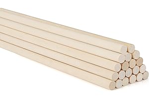 Belle Vous Palos de Madera Redonda Natural (Pack de 20) Palitos de Madera de 91,2 cm de Largo - Varas de Madera de 9,5 mm - Para Proyectos de Arte, Decoraciones y Manualidades de Madera