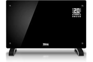 Wärme Wifi Enabled Smart Electric Glass Panel Heater 2kW - Alexa Heating Control - Open Window Detection - Wall Mounted & Free Standing - Low Energy Heater with 7-Day Timer - Piano Black