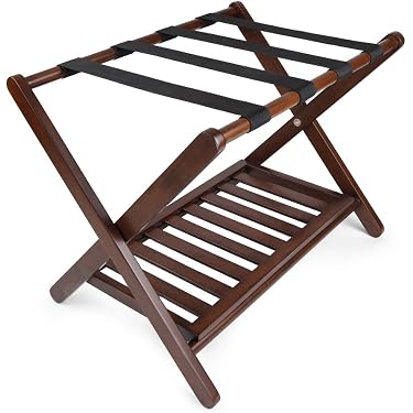 Porte-Valise Pliant En Bambou Naturel - Support Bagages 68x38x58 Cm Pour Chambre Et Voyage