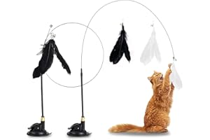 Eupneicu Katzen Spielzeug [2 Pcs], Katzenangel Stabil Mit Saugnäpfen - Katzenspielzeug Angel Mit Federn, Natürlich Interaktives Katzenspielzeug Für Katzen, Intelligenz Spielzeug Mit Federn