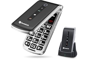 SweetLink F1PLUS 2G GSM Téléphone Portable Senior Clapet Débloqué avec Grandes Touches, Fonction d'appel d'urgence SOS, Batterie 1000mAh, Lampe de Poche, Radio FM, écran Couleur 2,4", Noir