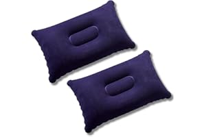 AUCANNIO Inflatable Pillows for Camping 2 Pcs, Ultralight Water Resistant Portable Compact Compressible Blow Up Outdoor Travel Pillow Soft Flocked Surface for Outdoors, Fishing, Travel, Camping, Beach