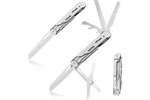 HONZIN 8 en 1 Cuchillo Plegable de Acero Inoxidable Multiherramienta Cuchillo de Bolsillo con Rompecristales, Cuchillos de Bolsillo Plateados Cuchillo de Supervivencia para Acampar