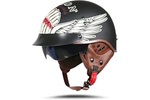 BOSERMEM Motorradhelm Mit Schutzbrille DOT/ECE-Zugelassen, Jethelm Roller-Helm Scooter-Helm Moped Mofa-Helm Chopper Vintage