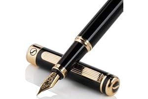 Scriveiner Stylo Plume Laque Noire – Stylo avec Finition Plaqué or véritable, Plume Schmidt (Moyenne), Idéal pour Homme et Femme, Professionnel, Directeur, Bureau