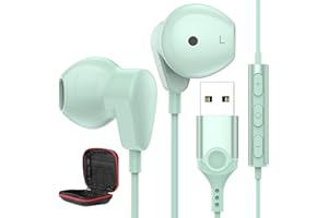 ASKUBSKU Cuffie PC con Filo per Computer,Leggeri In Ear USB Auricolari Gaming con Microfono Cancellazione Rumore Auricolare con Audio Controlli Volume per Office Streaming Live PS 4 5 Windows Chromebook,Verde