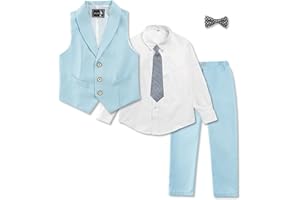 LOLANTA Conjunto de Traje de 5 Piezas para Niños, Traje Formal para Bodas y Fiestas de Cumpleaños para Niños, Conjunto de Chaleco, Pantalones, Camisa y Pajarita para Niño de Arras