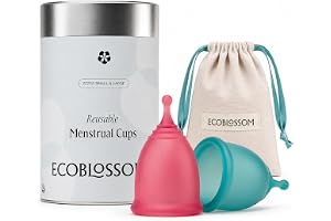 EcoBlossom Menstruationsmuggar – set med 2 återanvändbara menskoppar – premiumdesign med mjuk, flexibel, silikon av medicinsk kvalitet + 1 förvaringsväska (1 liten och 1 stor)