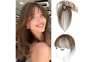 RPAEOY Flequillo Postizo Pelo Natural 100% Humano Cabello Extensiones Flequillo Bangs con Patillas para Mujeres el Uso Diario(Marrón)