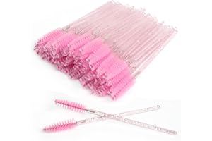 SWKJ 60 PCS Disposable Eyelash Brushes, Spoolies Eyebrow, Mascara Wands Applicator Lash Brushes Castor Oil Brush Cosmetic Makeup Tools(Crystal-pink)