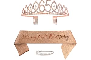 CEQINY 65th Birthday Sash Tiara and Crowns for Girls, Birthday Queen Rose Gold Tiara, Princess Tiara Rhinestone Headbands with Combs Bridal Wedding Tiaras for Wedding Prom Bridal Party Christmas