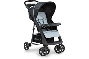 hauck Shopper Neo II, Schwarz Grau - Kinderbuggy mit Liegeposition ab Geburt bis 22 kg, 2x Tablett mit Getränkehalter, Einhändig Klein Zusammenklappbar, Tasche im Verdeck, XL Korb