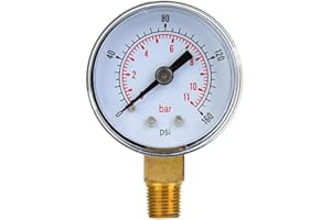 VIKYE Manometr mechaniczny, manometr 1/8 cala BSPT do oleju i wody (0-160psi,0-11bar)